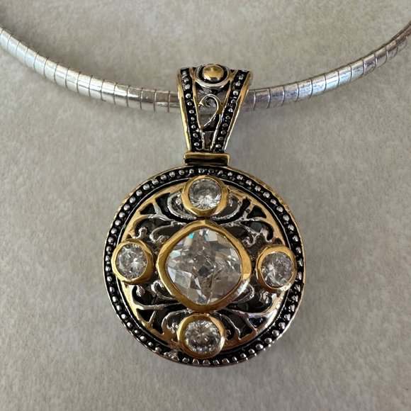 Premier Designs Jewelry - Premier Designs signed silver gold two tone cubic zirconia locket necklace